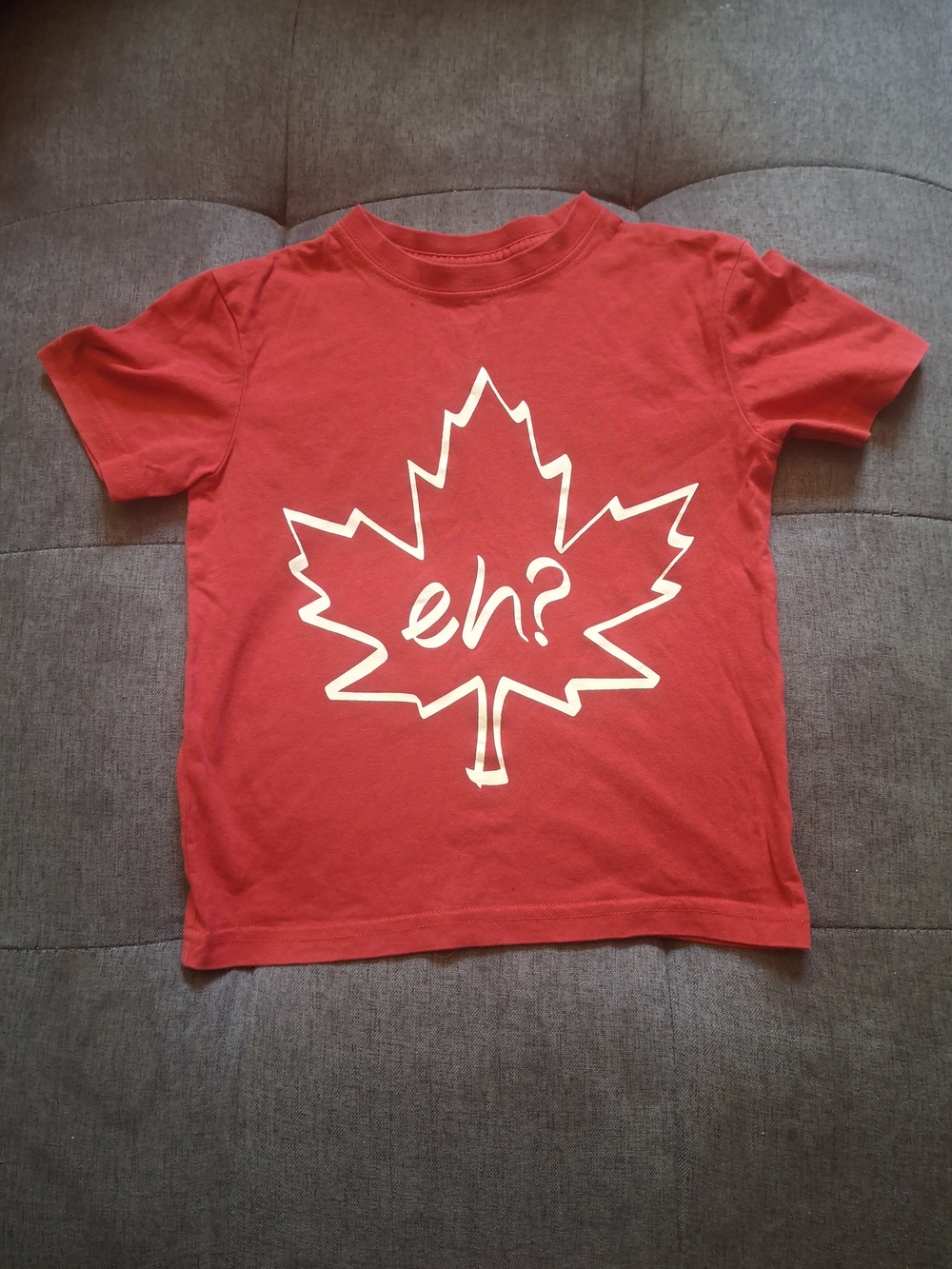 George Red Short-Sleeve Tee with White Maple Leaf "eh?" Graphic